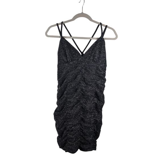 Ruched Bodycon Dress Sleeveless Mini Wild Fable Black XS Plunge Shimmer Fitted - Picture 1 of 7